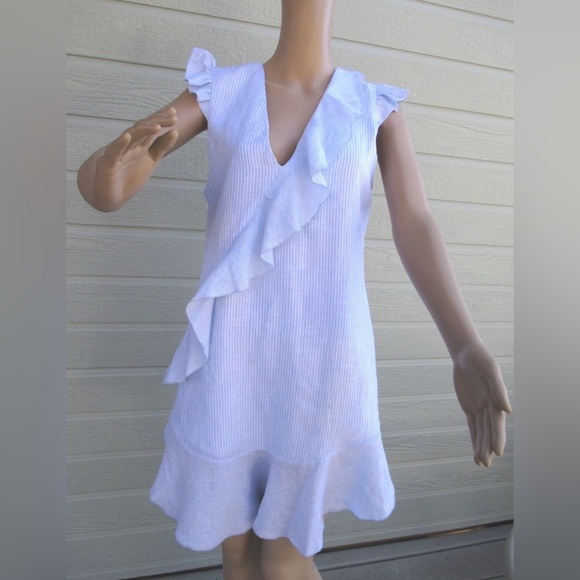 Designer Light Blue Ruffle Mini Dress - Picture 3 of 8